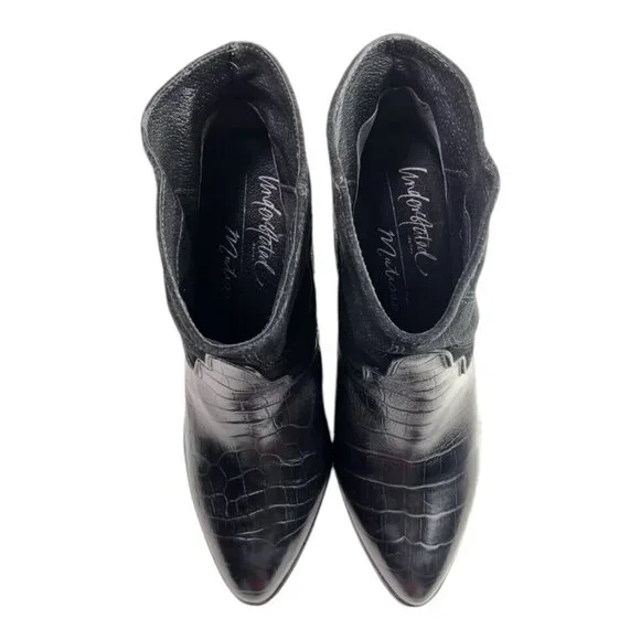 Matisse‎ X Understated Black Leather Boot Done N Dusted Suede Pointy Toe Western - Picture 5 of 10